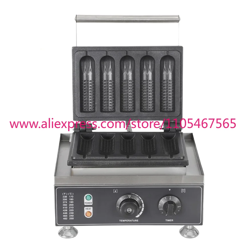 Electric stainless steel non-stick 5-in-1 hot dog and waffle maker with adjustable temperature controller for commercial use