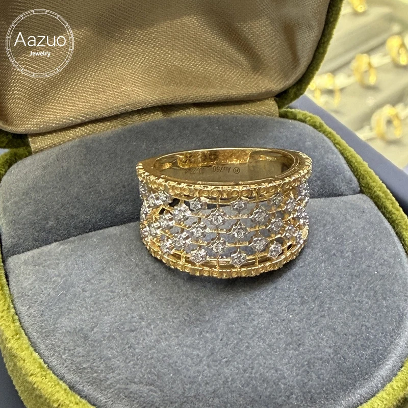 

Aazuo Vintage Jewelry Real 18K Yellow Gold Natrual Diamond Luxury Grid Wide Lines Rings Gift For Woman&Man Birthday Party Au750