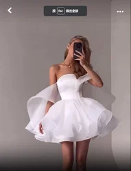 Thinyfull Short Prom Dresses A-line Strapless Girl Birthday Party Gowns Organza Homecoming Formal Occasion Dress Customized