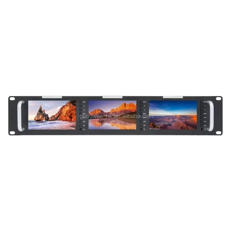 

2025/Rack Mount Triple 2RU 800x 480 5 Camera Video Monitor built in HD-SDI 3G/HD/SDI Inputs and Tally System
