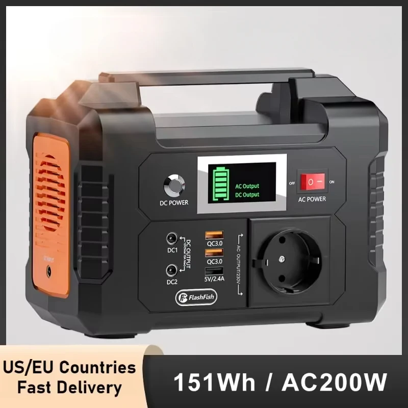 Powerstation E200 Portable Power Station 200W Solar Generator 151WH Battery AC DC Outdoor Camera Drone Power Supply Solar Charge