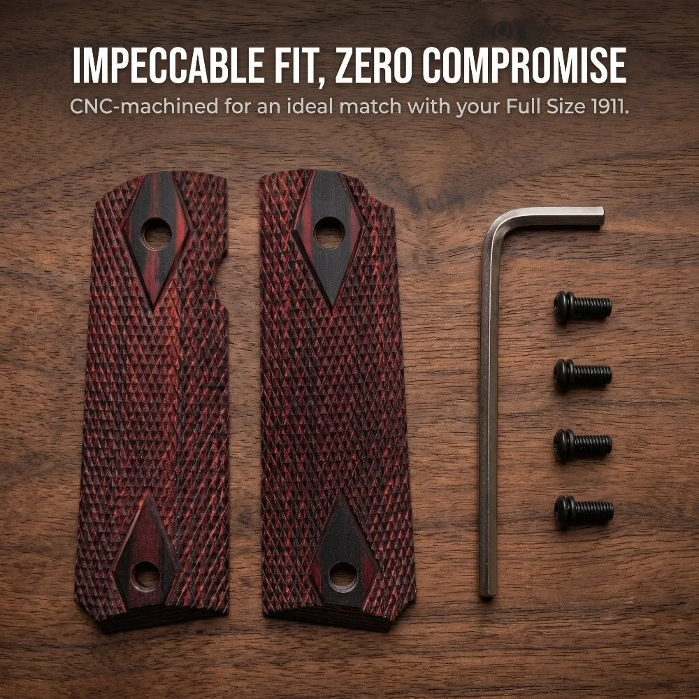 1911 Pistol Wood Grips Dual Diamond Inlay Design Anti-slip Textured Wooden Grip Panels for Range Shooting Training Gear
