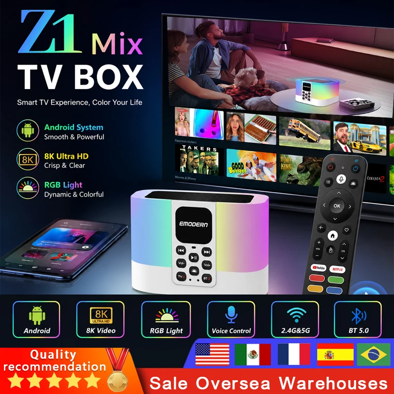 ТВ-приставка Z1 Mix на Android 15, четырехъядерный процессор Allwinner H313, BT5.0, медиаплеер, голосовой пульт, умный стриминг, IPTV, двухдиапазонный Wi-Fi 5G/4G, HD 8K/4K
