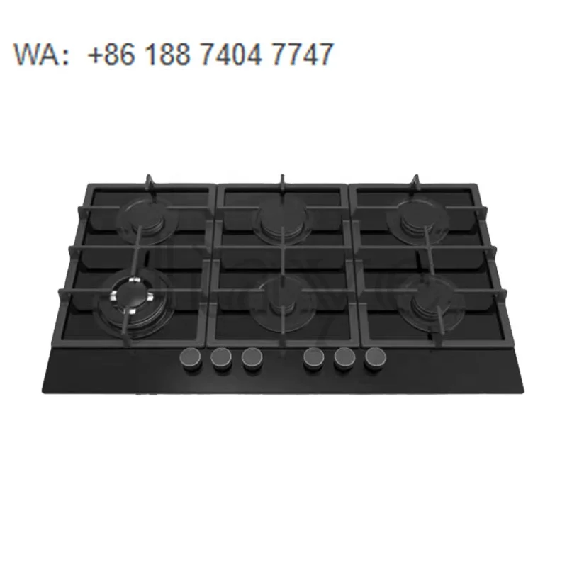 Premium 5 Burner Built-in Gas Hob, Black Glass, Fast Heating, Energy Saving, Kitchen Cooking Stove