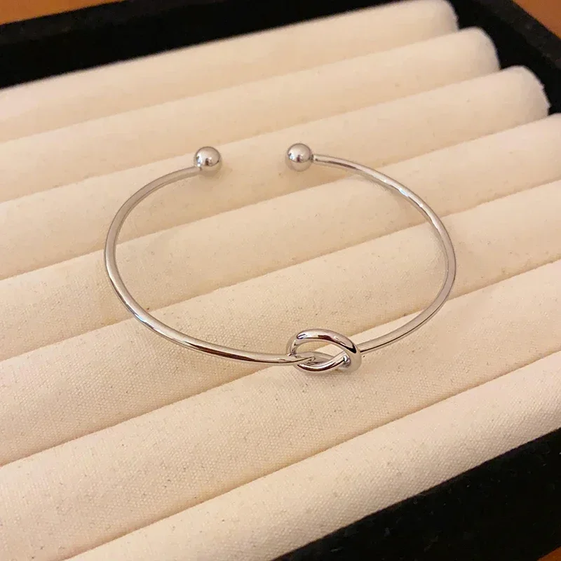 Plated Knotted Opening Bangles for Women Minimalist Fashion Metal Hollow Cuff Bracelet Charm Punk Bangle Party Hand Jewelry image 4