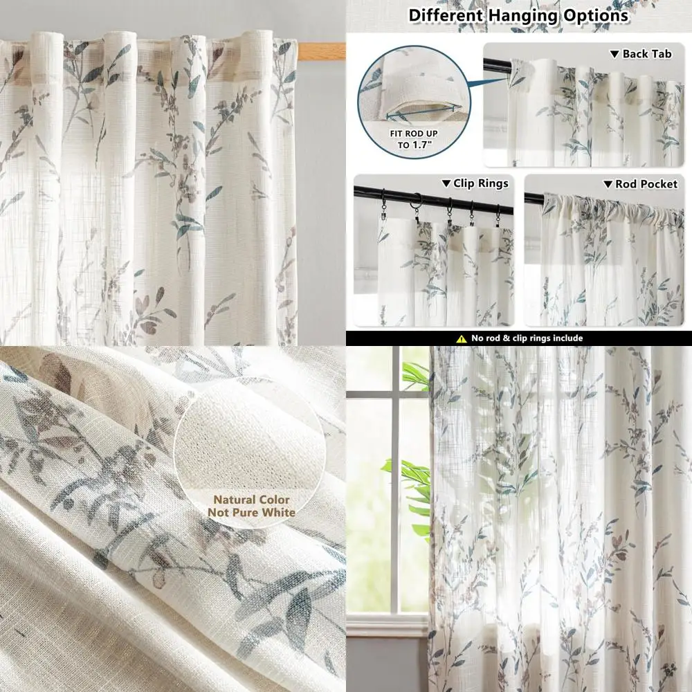 

Прозрачные льняные шторы в стиле фермерского дома, длина 84, комплект из 2 панелей для окон гостиной с фильтром света