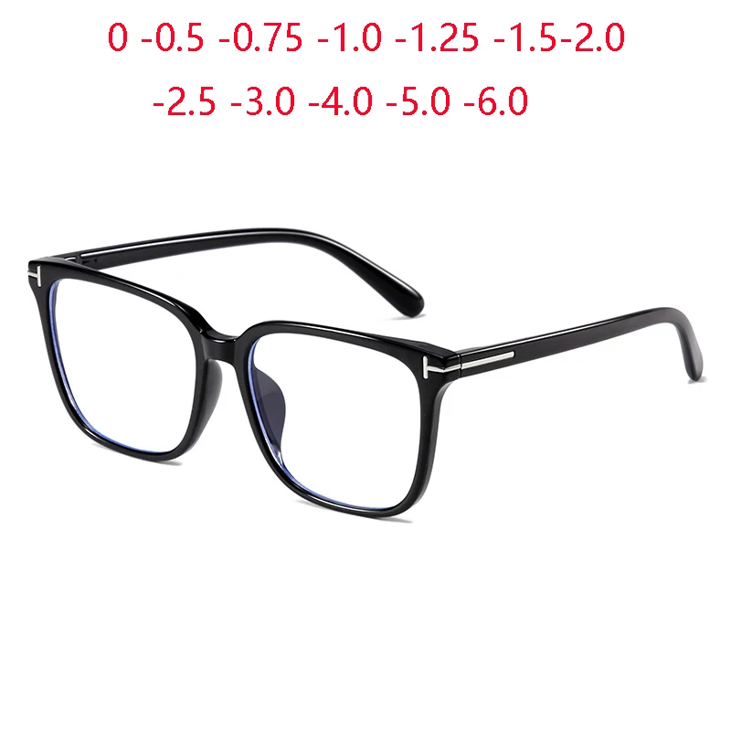 Anti Blue Rays Square Myopia Spectacles Women Men TR90 Student Oversized Prescription Glasses With Cylinder 0 -0.5 -0.75 To -6.0