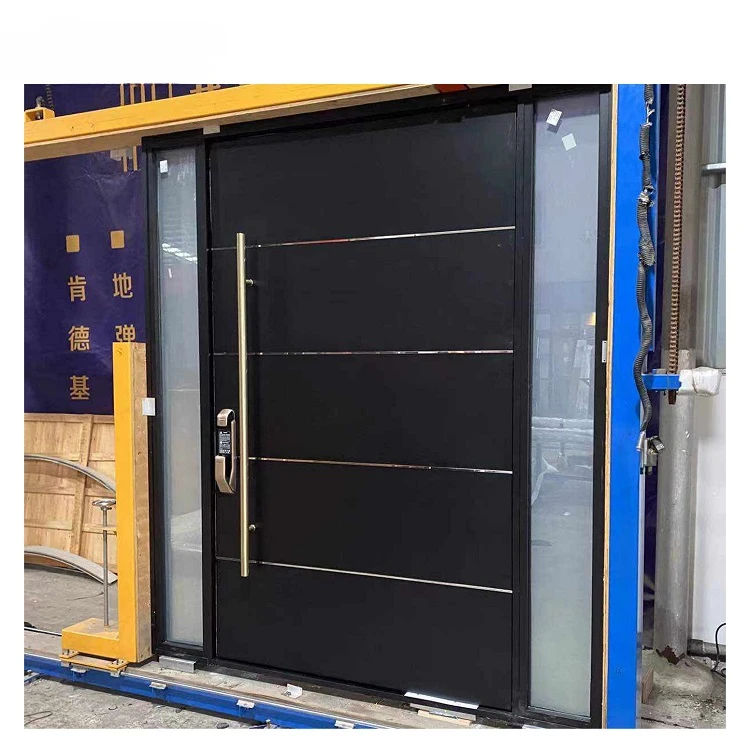 Modern Exterior Entrance Security Villas Black Profile Aluminum Main Entry Pivot Doors  For Houses