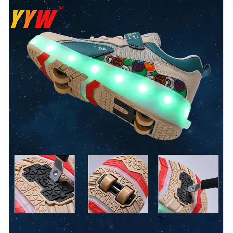 

Children Roller Skate Shoes Boys Girls 4 Wheels Footwear Kids Toys Games Birthday Gift Led Light Fashion Casual Sports Sneaker