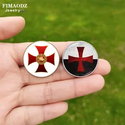 Knights Templar Brooches for Men Red Cross Masonic Symbol Glass Cabochon Brooch Badge Metal Pins Gift