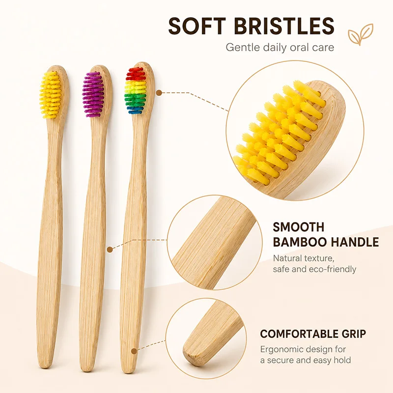 10/15Pcs Bamboo Toothbrush Soft Bristle Eco Friendly Biodegradable Wooden Handle Tooth Brush for Family Daily Oral Care