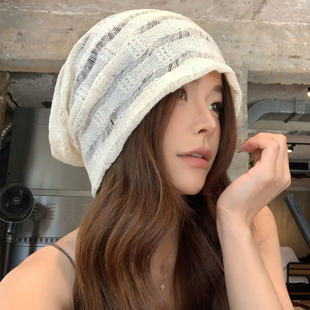 

Cute Hollow Hollow Pullover Hat Sweet Breathable Beanies Hat Korean Style Thin Knitted Hat Spring and Summer