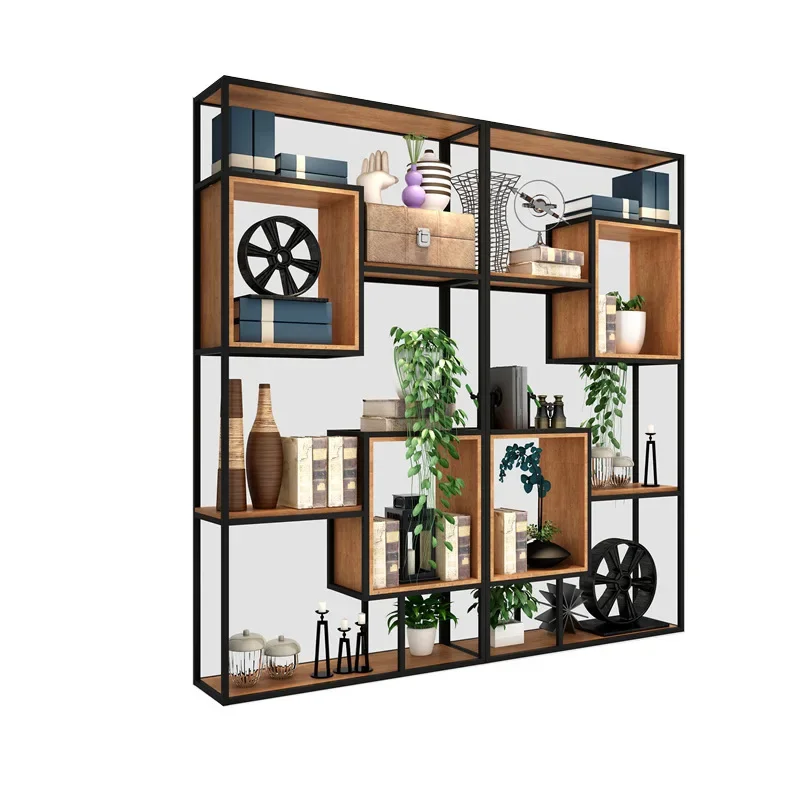 

Кованый железный пол, перегородка, книжная полка для гостиной, современная и простая витрина