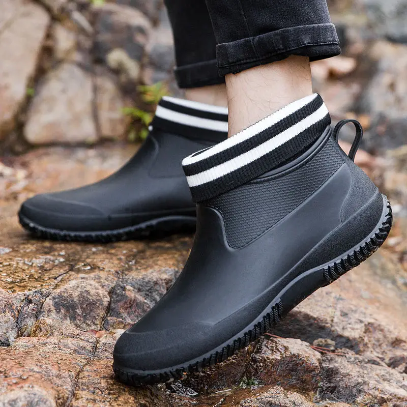 Men's Soft Rubber Rain Boots, Wide Toe, Slip Resistant, For Garden & Work_voghion.com
