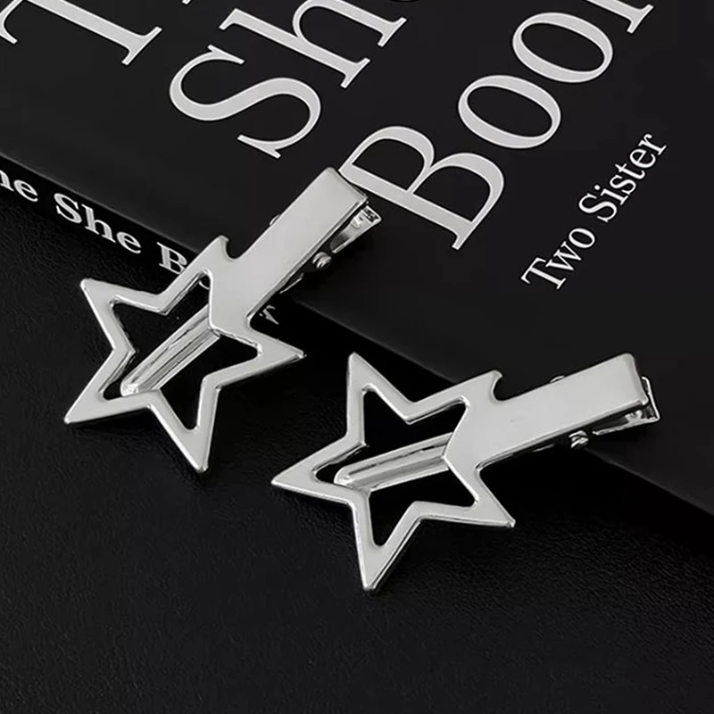 2pcs Hollow Metal Star Pentagram Hair Clip For Women Vintage Punk Sweet Cool Aesthetic Hairpin Hair Accessories