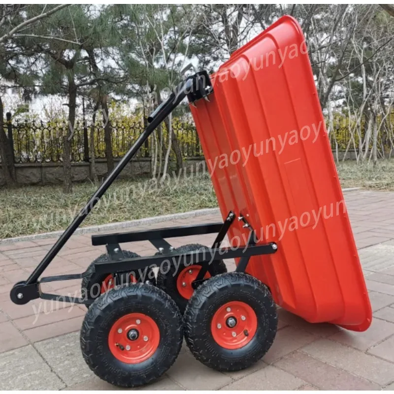 Folding Four Wheel Dump Dolly Heavy Duty Portable Hand Trolley for Household Agricultural Cargo Moving Transport