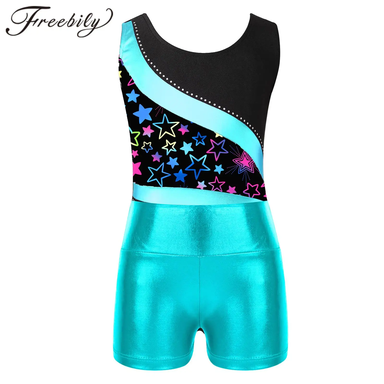 Children Ballet Dance Outfits Kids Girls Sleeveless Printed Gymnastics Leotard with Shorts for Workout Skating Bodysuits Unitard