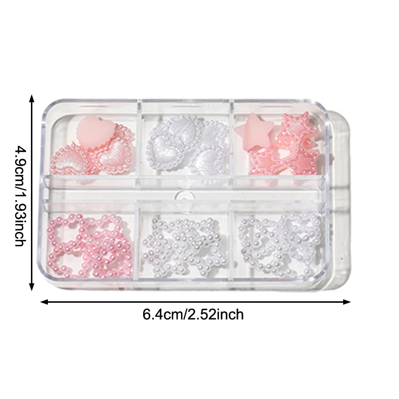 6 شبكة مختلطة لؤلؤة القلب مسمار الراين 3D الحب القلب ستار مسمار سحر لمسمار الفن مانيكير مجوهرات اكسسوارات #4