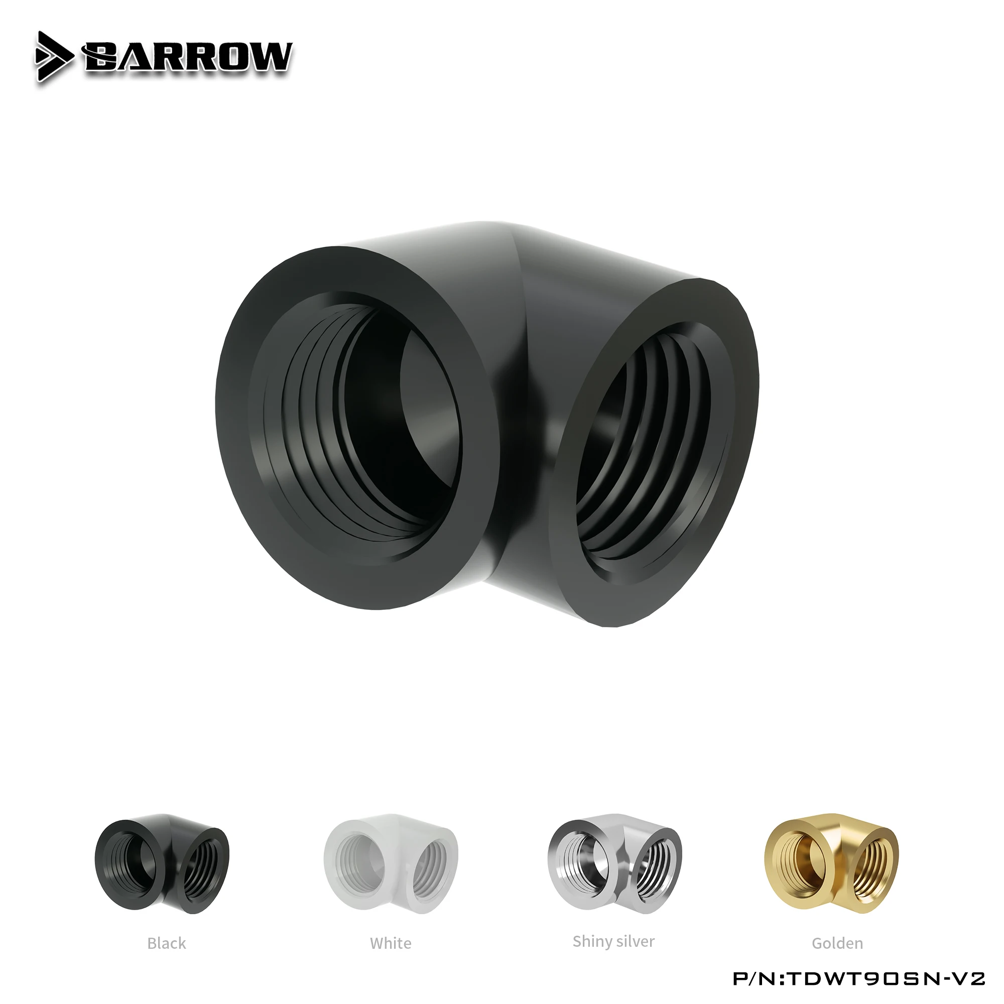 Barrow 90-Grad-Buchse auf Buchse, Adapter für PC, Wasserkühlung, Fitting, Rohr, Schwarz/Silber/Weiß, TDWT90SN-V2