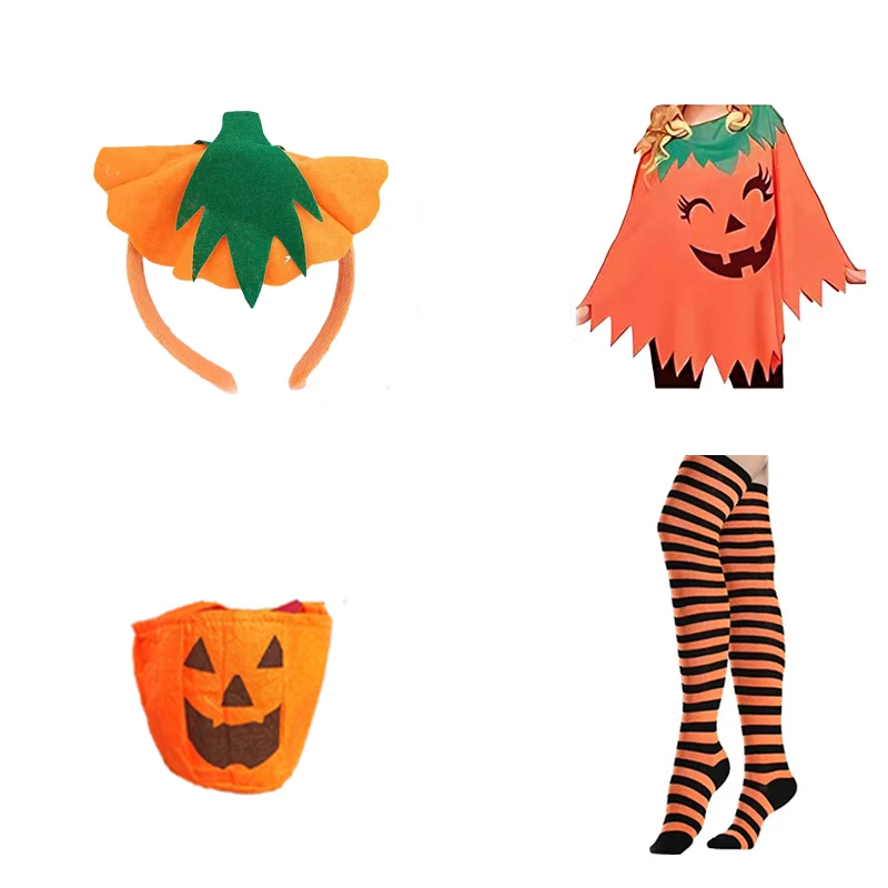 

PESENAR Halloween Pumpkin Poncho for Women Pumpkin Costume with Headband and Candy Bag