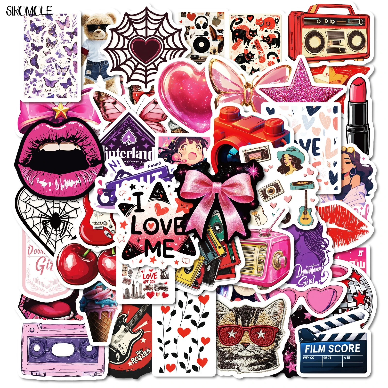 

10/30/50 шт. Kawaii Hot Red Lips Y2K граффити наклейки любовь мультфильм эстетический DIY детский дорожный багаж холодильник наклейка наклейка пакет