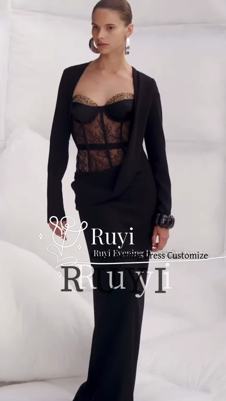 تخصيص الحبيب خط العنق الدانتيل انظر من خلال فساتين السهرة حورية البحر طويلة الأكمام أنيقة فستان الحفلة الراقصة للمناسبات الخاصة