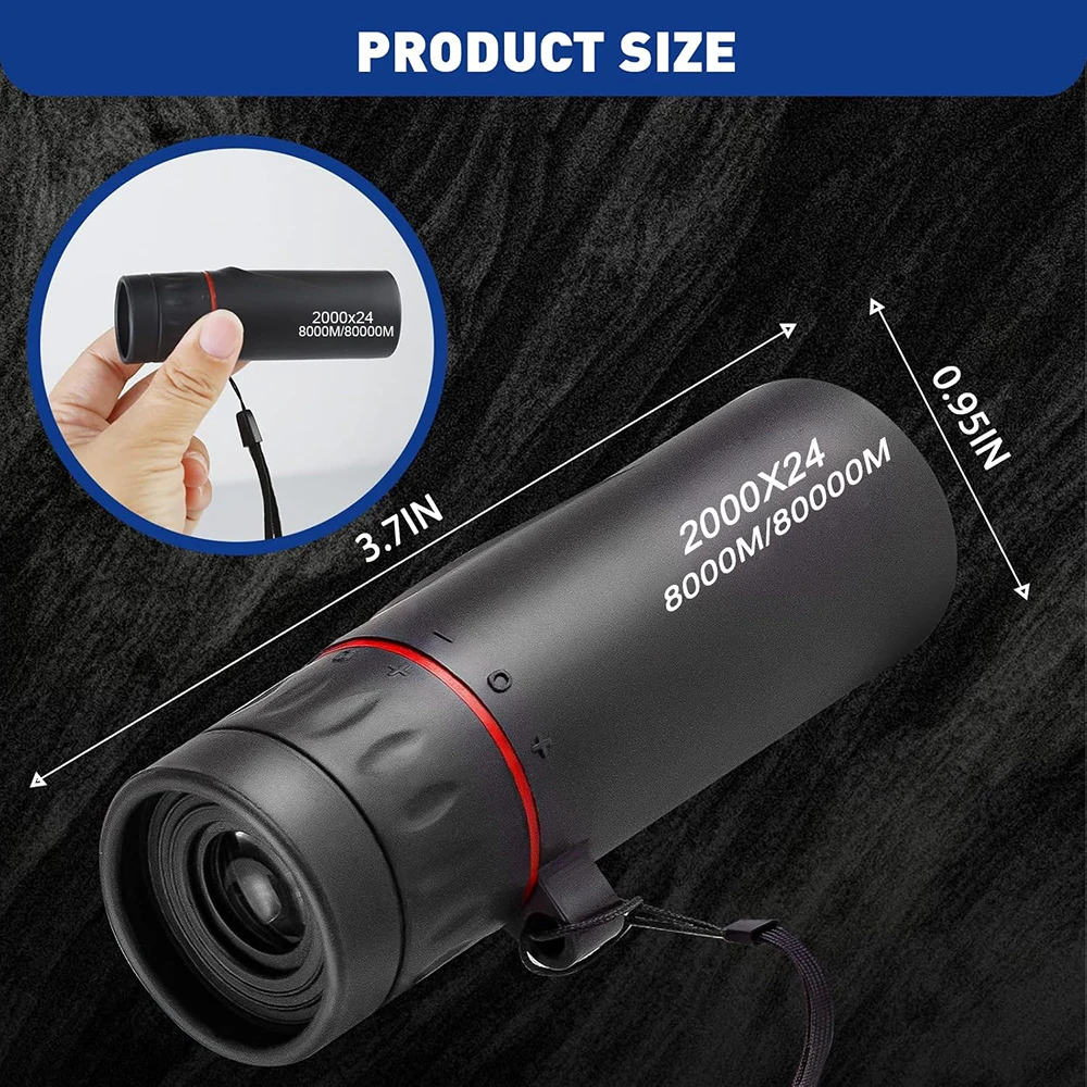 2000X24 Mini Monocular Telescope for Adults with Phone Adapter Monocular Lightweight Pocket Monoscope FMC Coated For Kids Gifts