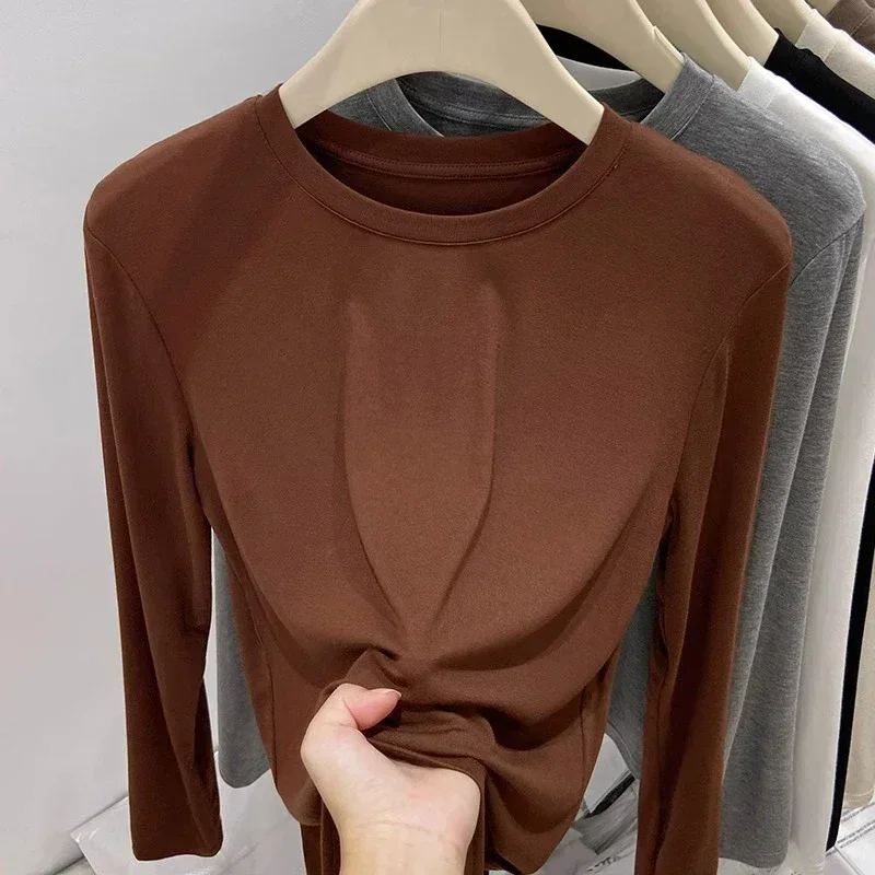 AOSSVIAO Koreanischer Stil Weiches O-Ausschnitt Langarm-Damen-T-Shirt 2026 Neues Herbst-Winter Slim-Fit Innen-T-Shirt Lässiges Vielseitiges Basic-Oberteil – Detail 19
