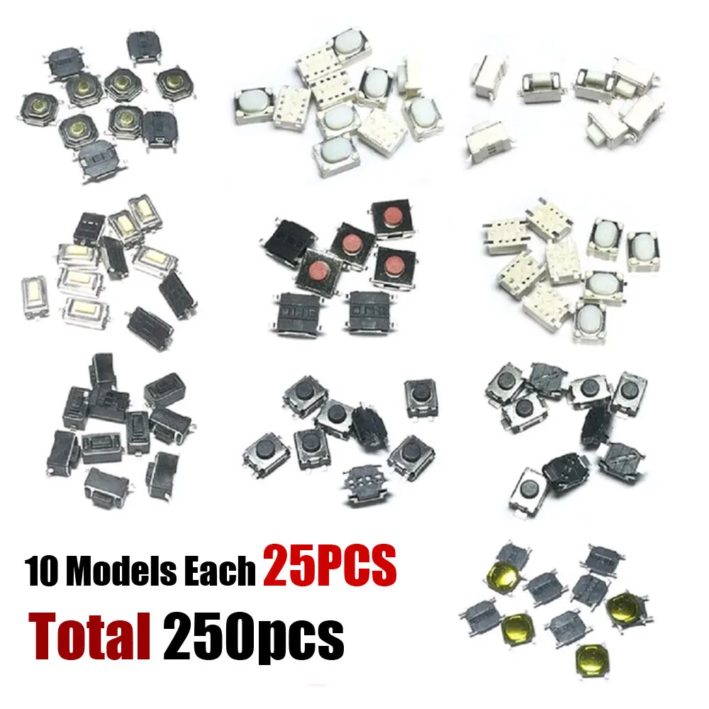 250 Pcs/1 Box Universal 10 Types Car Remote Control Tablet Actile Push Button Switch Car Keys Button Touch Microswitch with Box