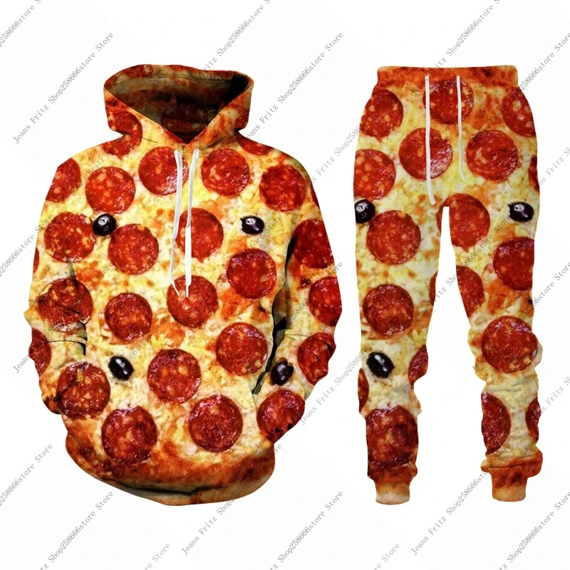 Hoodies Set 3D Pizza Food Print Men Hoodies/Tracksuit Fashion Autumn Winter Kids Clothing Suit Casual Long Sleeve Jogging Suits