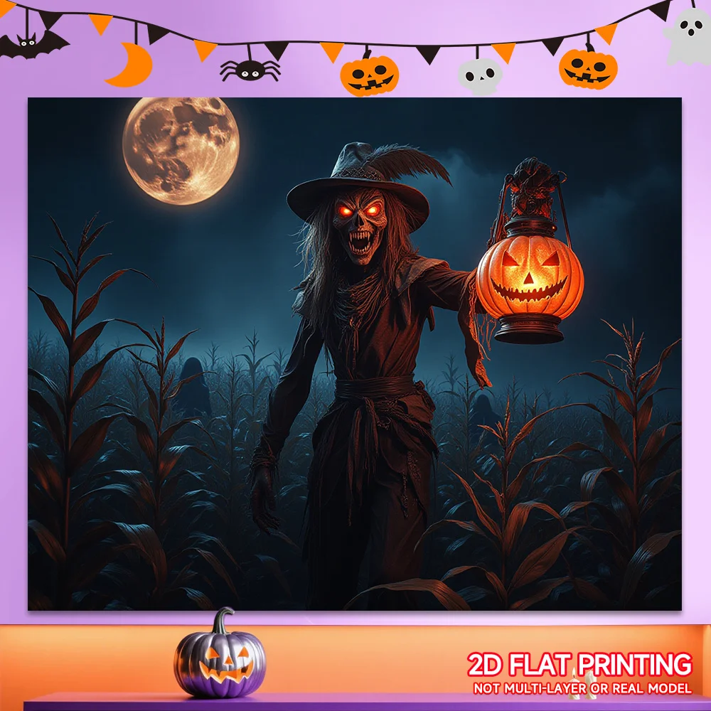 1 Halloween-Dekorationsbanner – Geister-Vogelscheuche, Hexe und leuchtende Kürbislaterne, Party für drinnen und draußen