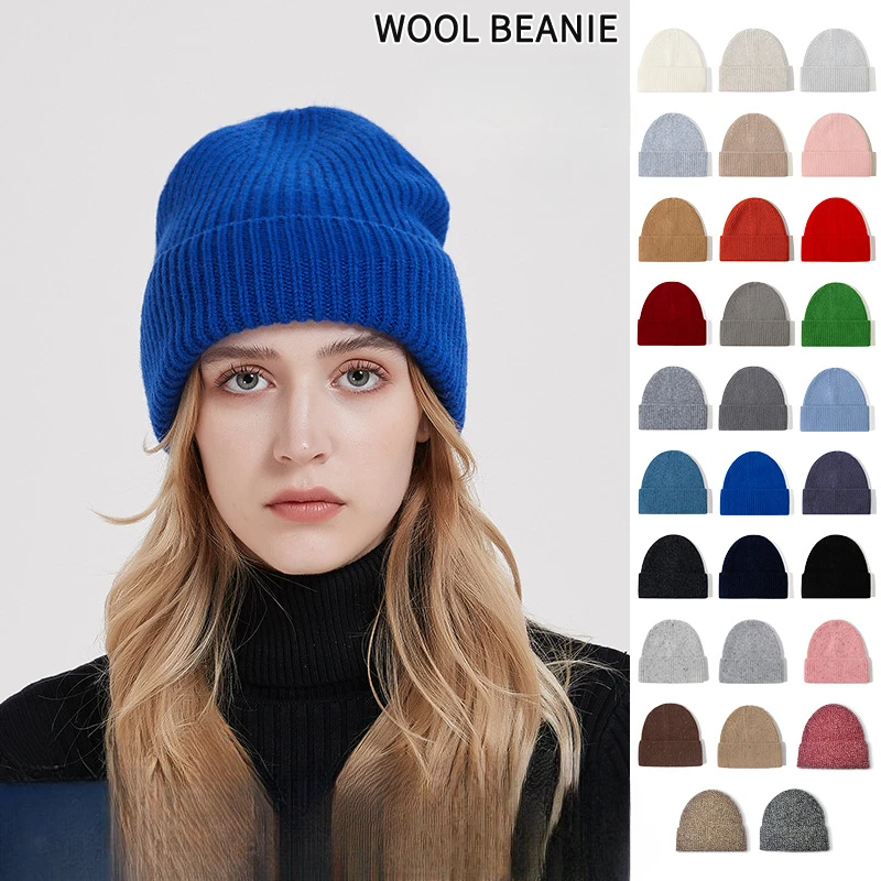 

Western Autumn Winter Wool Beanie for Big Head Circumference Thickened Unisex Pure Wool Knitted Hat
