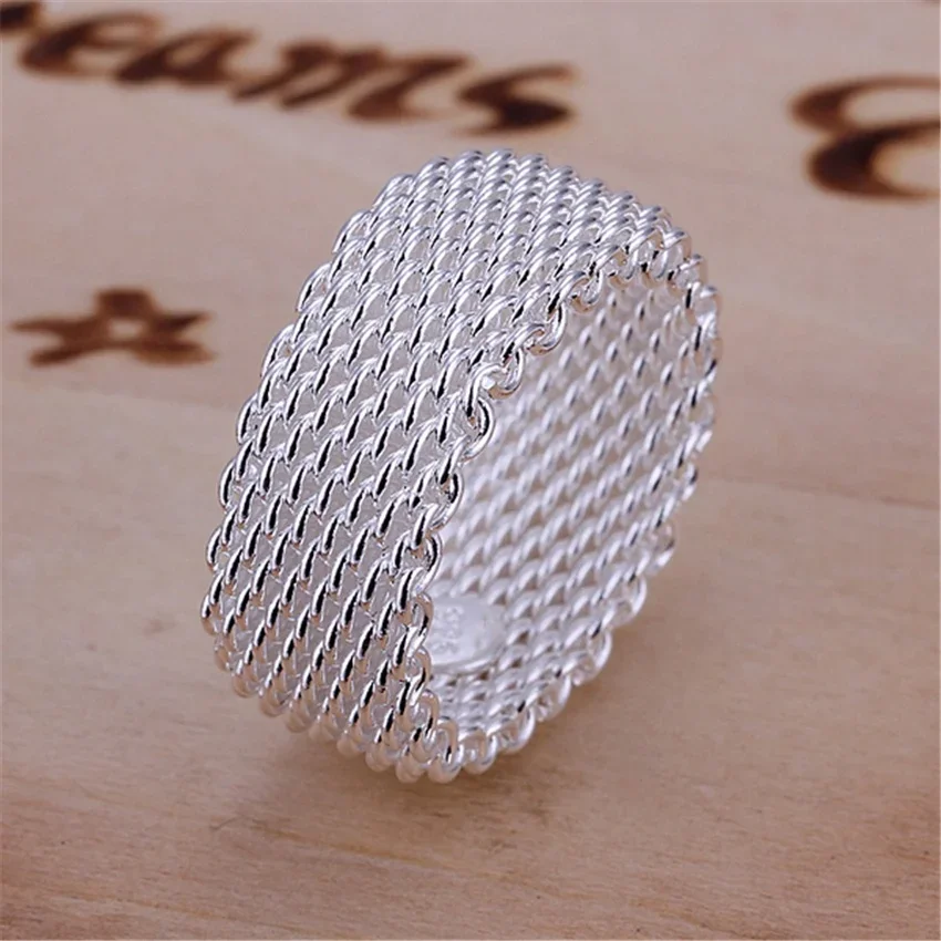 925 R40 Christmas gift wholesale Fashion chain mesh silver color ring high quality fashion classic Jewelry