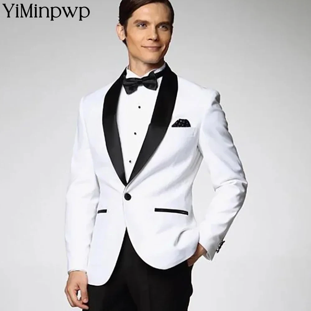 

White Wedding Suits For Men Single Button Design Formal Office Professional Attire Mariages Business Coat Suit For Man