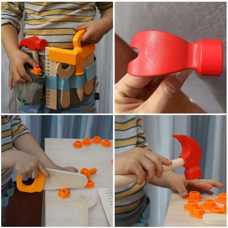 現実的な木製ツールキット子供のための安全なラウンドエッジ教育ロールプレイ大工おもちゃ建設セット幼児用 A2UB