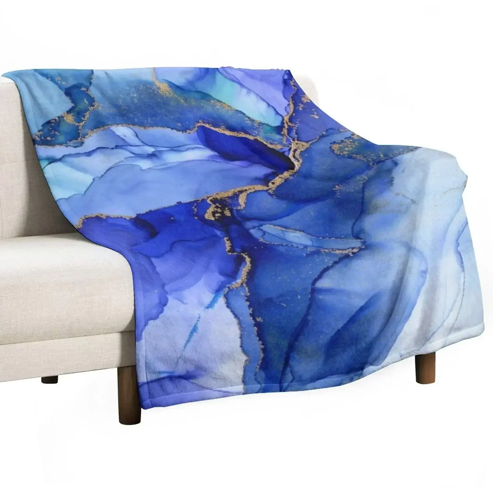 Abstract Iris Blue Floral Ink Throw Blanket sofa bed Decorative Sofa Sofa Throw Weighted Blankets