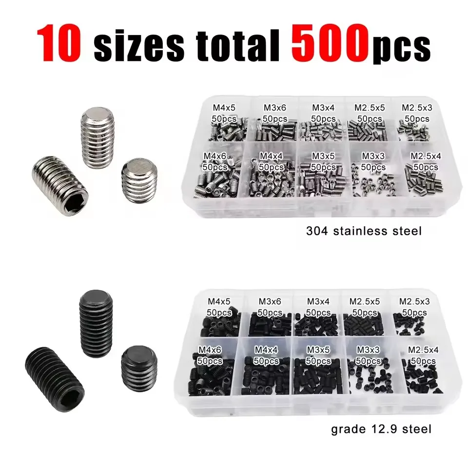 500PCS DIN916 Flat end machine meter hexagonal round head screw M2.5 M3 M4 Stainless steel 12.9 carbon steel