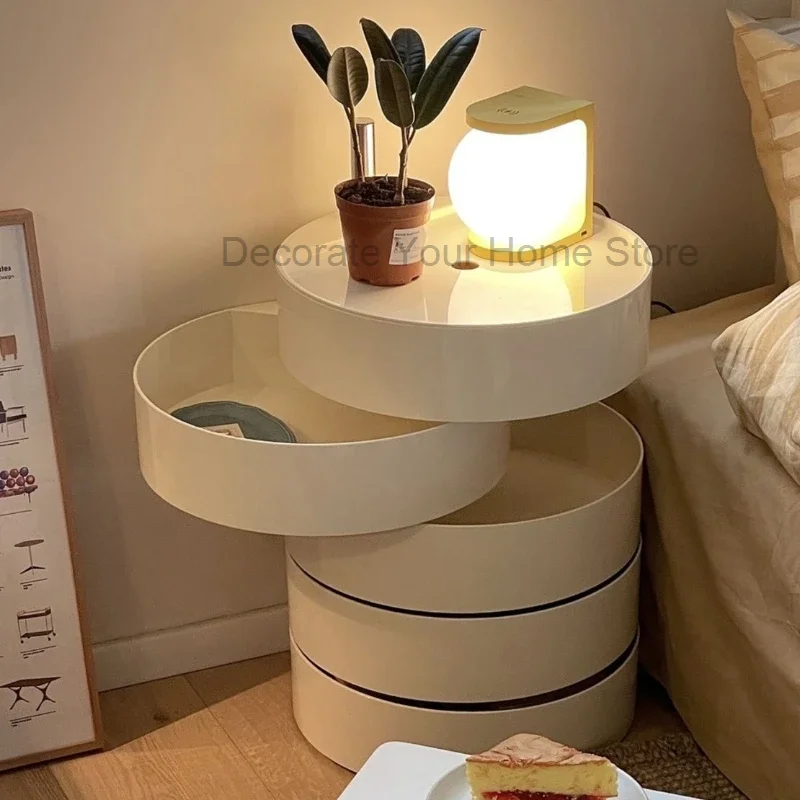 Medieval style rotating multi-layer round ins bedside table can be moved with wheelchair trolley snack storage cabinet