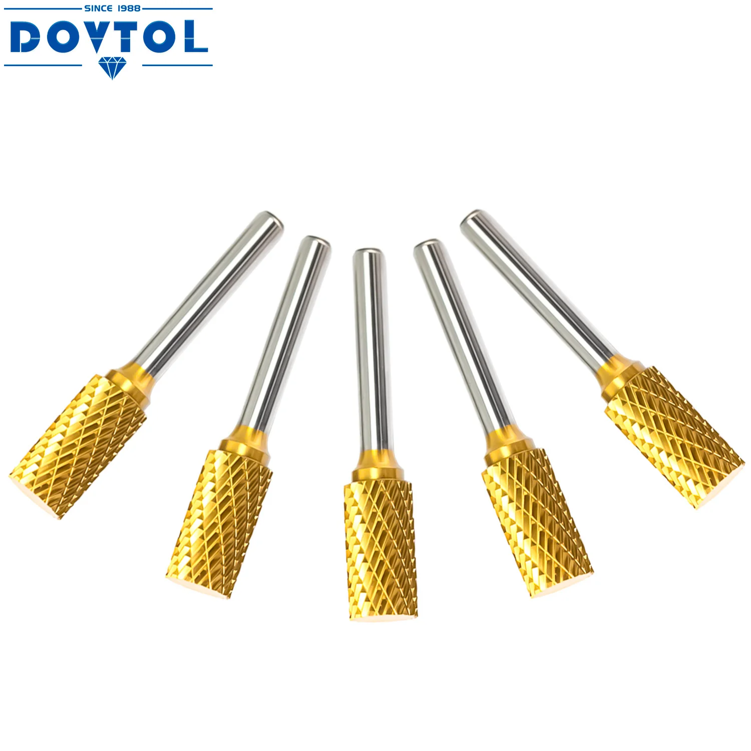 TiN Carbide Burrs 5PCS with 1/4''Shank Double Cut Power Tool Tungsten Carbide Rotary Files Bits for Die Grinder Metal Wood