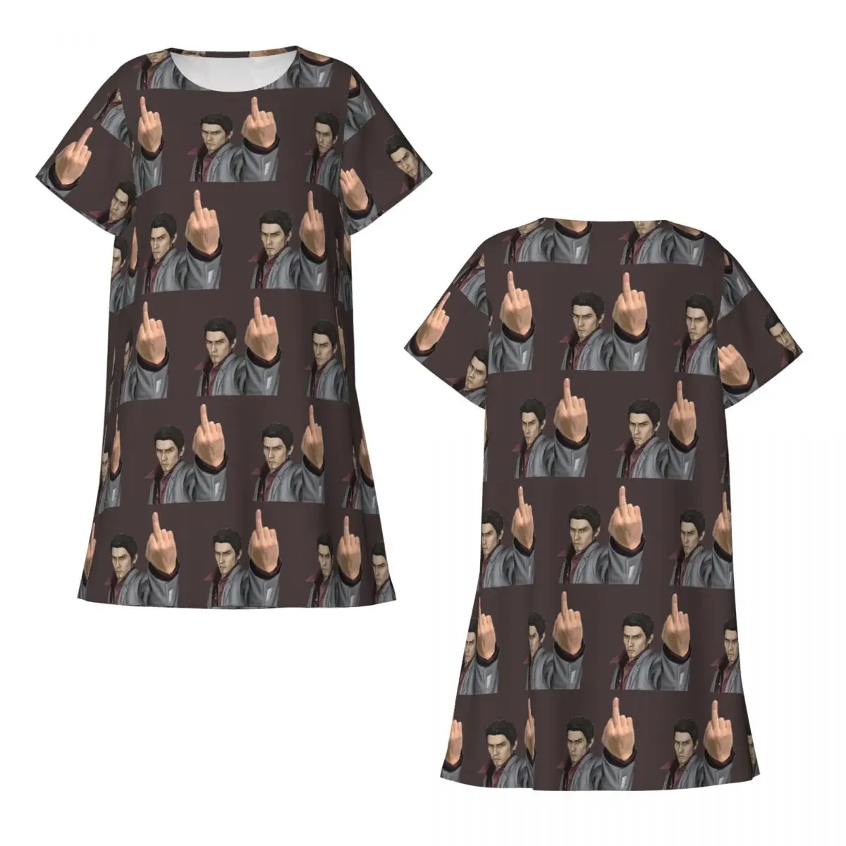 Custom Kazuma Kiryu Middle Finger Short Sleeves Nightdress For Sleeping Women Short Sleeve Nightgowns Soft Pajama Dress