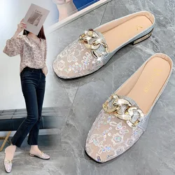 Women Baotou Half Slippers Summer New Fashionable Breathable Round Toe Lazy Women Outerwear Lightweight Low Heel Half Slippers