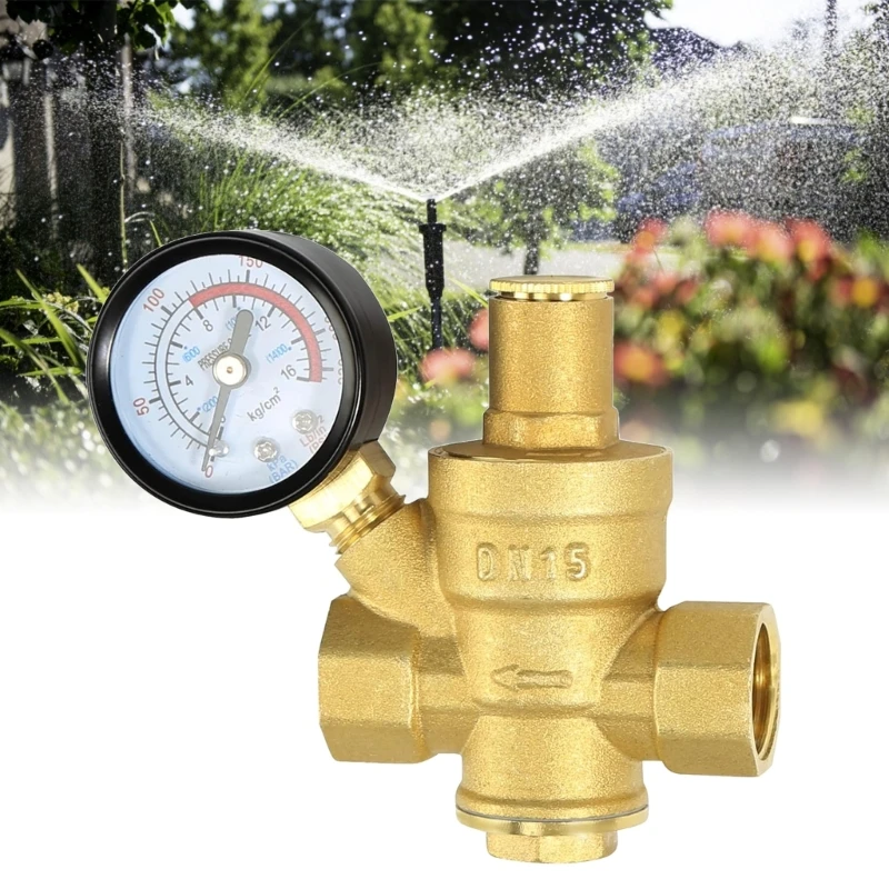 Versatile Water Pressure Regulator Inch DN15 with Pressure Gauges Brass Suitable for Homes Buildings & Factories