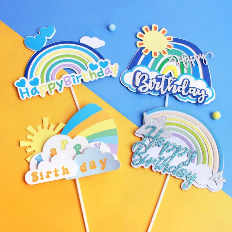 Buon compleanno bambini adulto Cake Topper stelle luna arcobaleno palloncino cuore ragazzi ragazze Cupcake Topper cottura Decor bandiera del partito