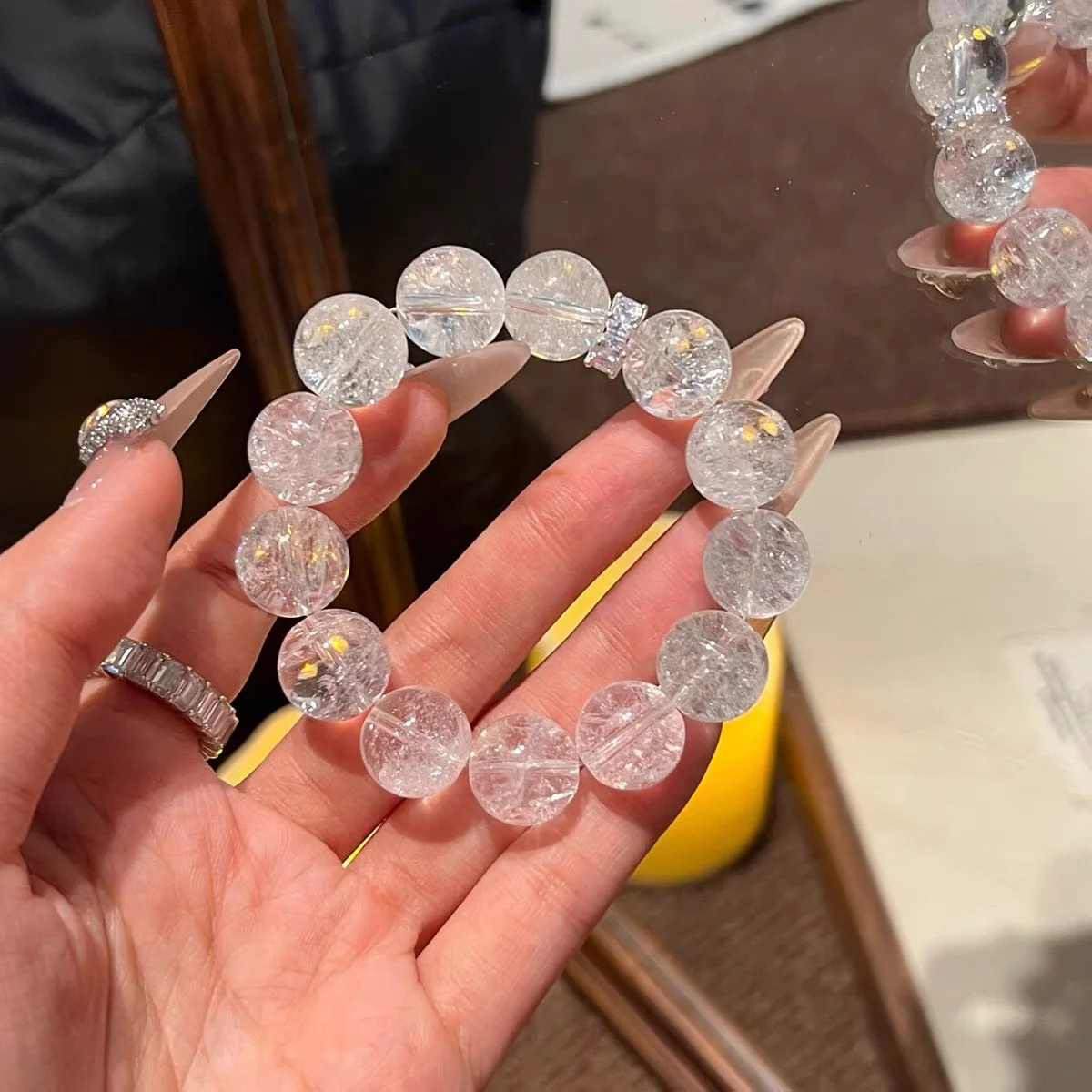 

light Lemurian White Crystal Azeztulite Quartz Bracelet Smooth Round Beads Simple couple jewelry gift