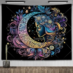 Crescent Moon Mandala Sun Tapestry Tapestry Wall Hanging Bohemian Witchy Goddess Tapestries Room Decor Home Flags