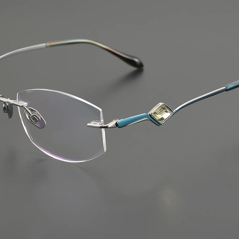 High quality diamond framed luxury titanium wire oval frameless fashion literary niche leisure color-changing optical glasses