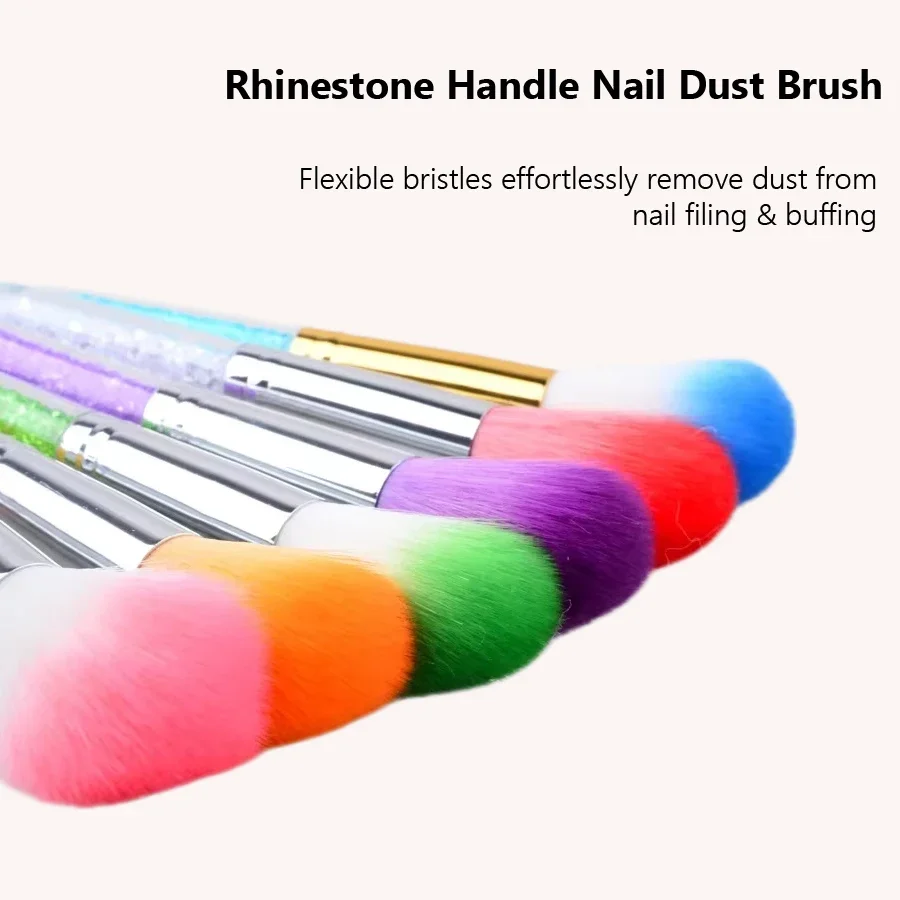 Multi-Purpose Nail Brush & Blush Brush, Soft Nail Dust Cleaner Brushes with Rhinestones Handle for Salon & Home DIY Manicure