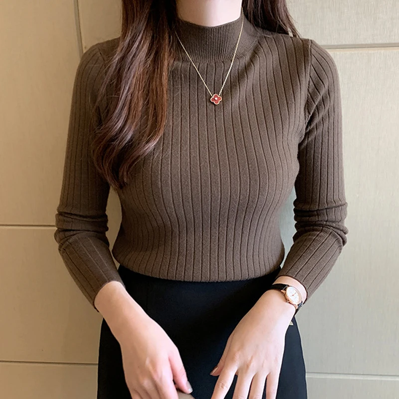 

Fashion Knitted Half Turtleneck Sweater 2023 New Pullover Women Casual Slim Solid Sweaters Soft Jumper Ladies Warm Tops 28454