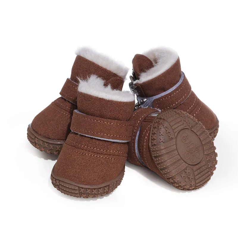 Winter Dog Booties for Small Dogs Waterproof Sude Sherpa Thicken Warm Boots for Dogs Anti-Slip Tendon Sole Puppy Shoes Durable