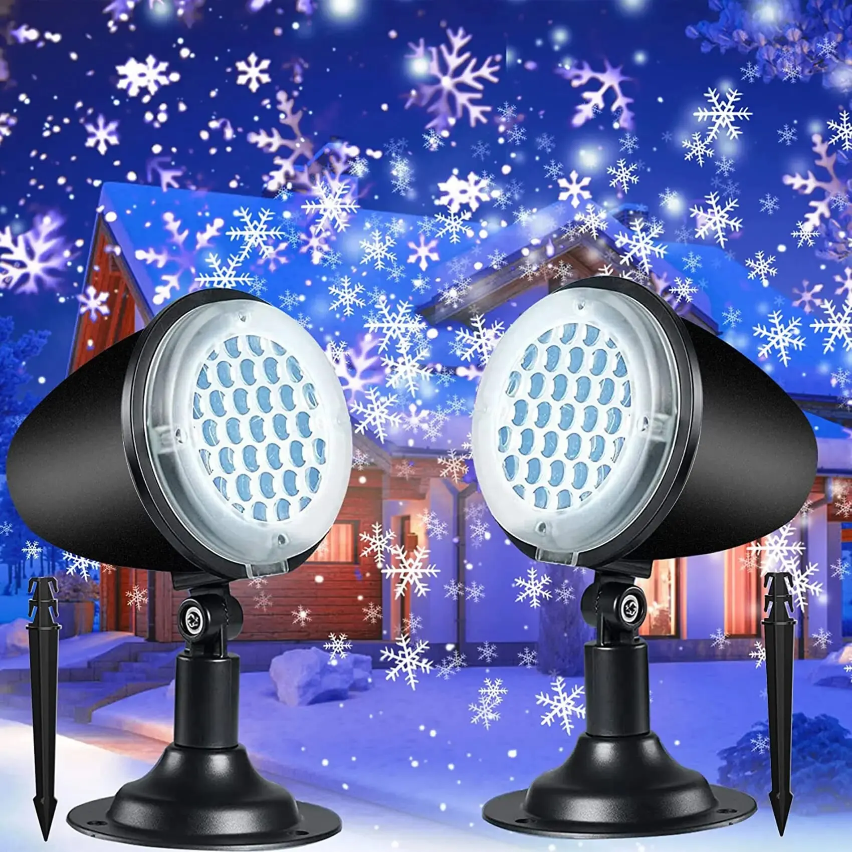 2 Sets Christmas Projector Snowflake Projector LED Light with Remote Landscape Lighting for Halloween Xmas Wedding Decorations